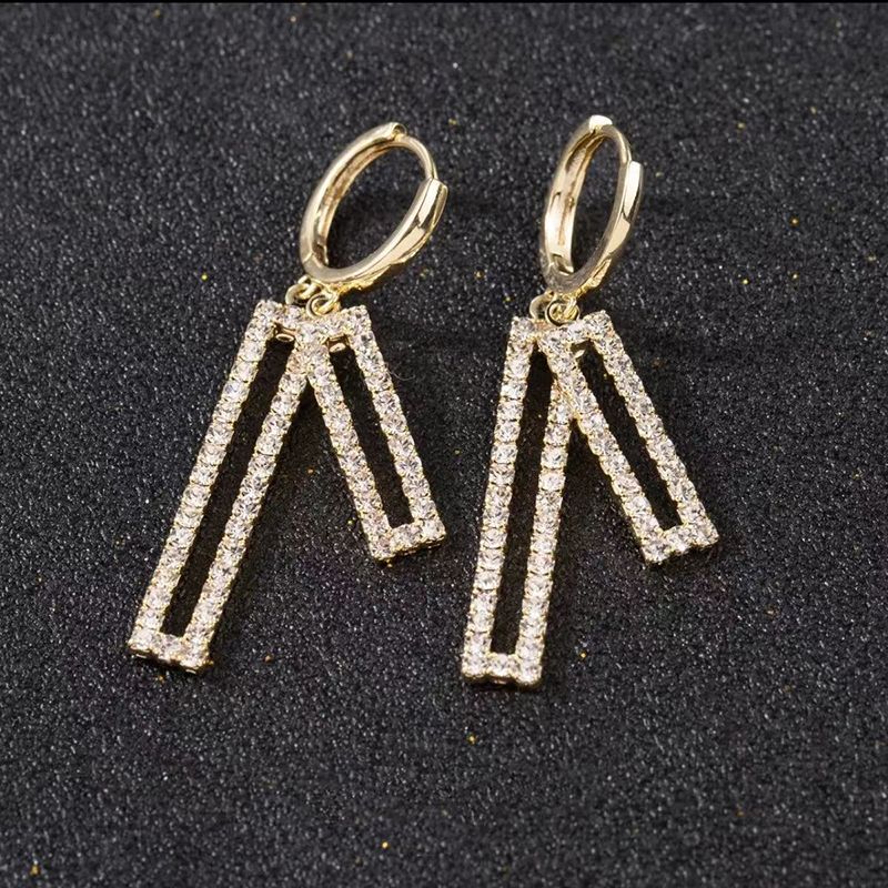 1 Pair Glam Shiny Rectangle Plating Inlay Alloy Zircon Drop Earrings