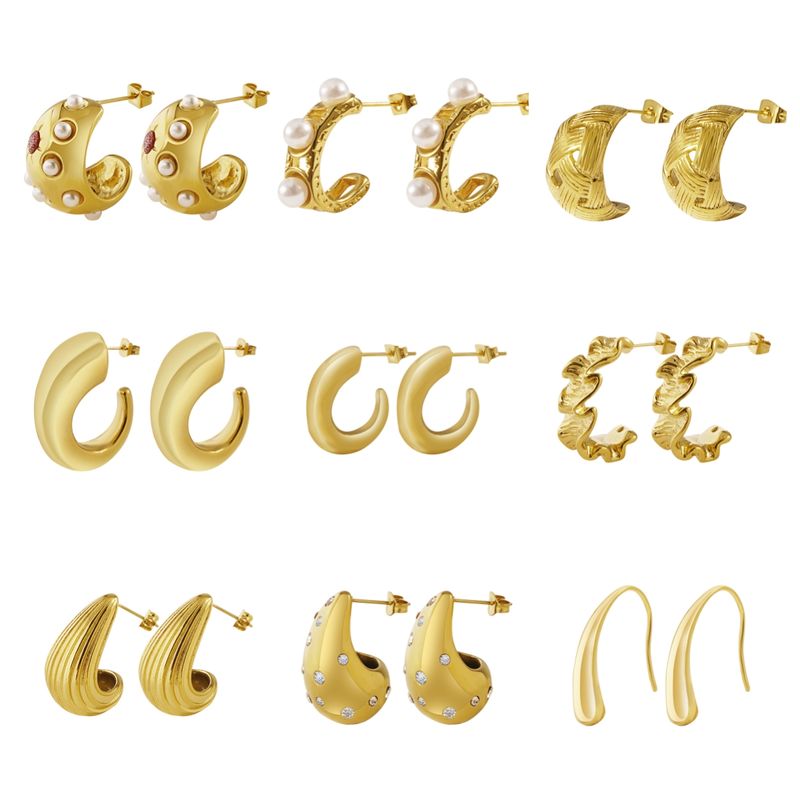 1 Pair Elegant Vintage Style Geometric Plating Inlay 304 Stainless Steel Artificial Pearls Rhinestones 18K Gold Plated Ear Studs