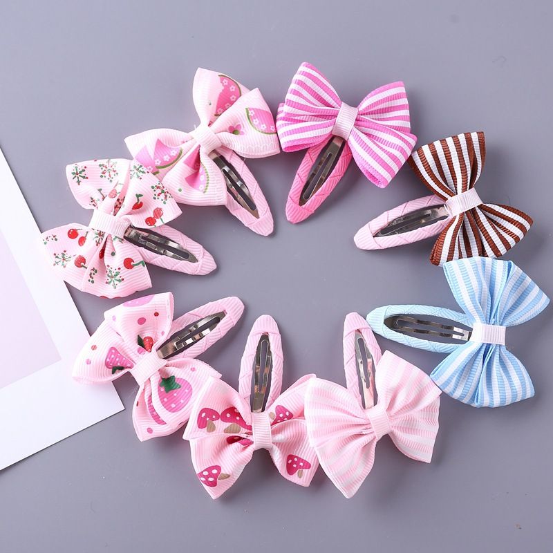 Girl's Sweet Stripe Fruit Bow Knot Cloth Printing Hair Clip