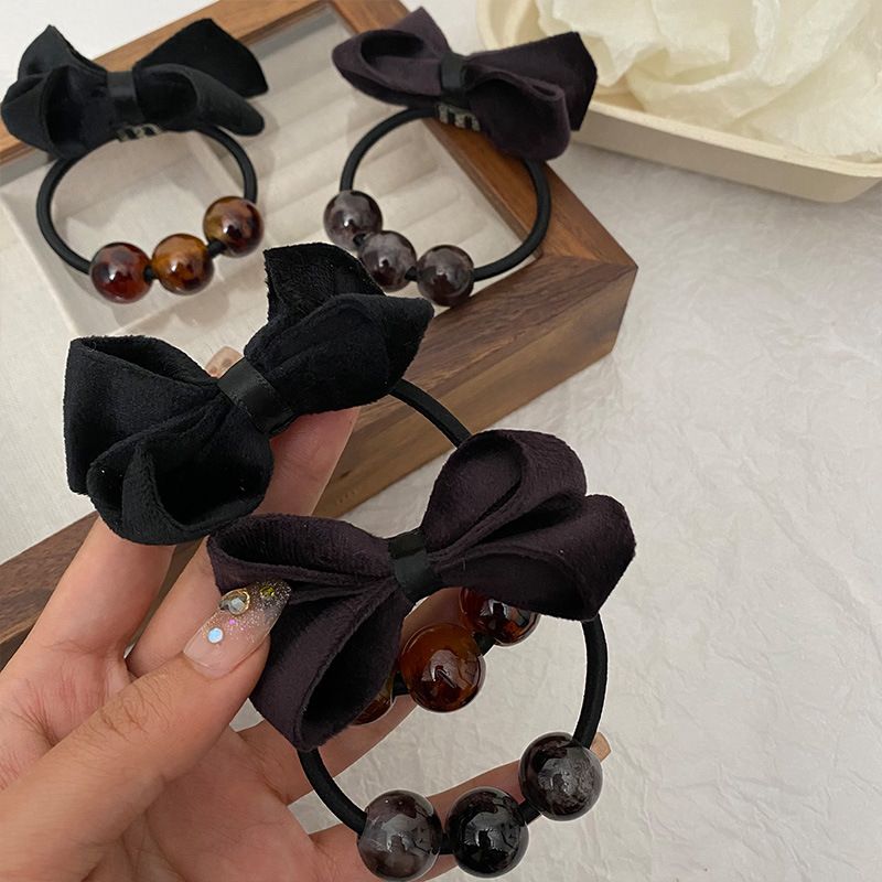 Women's Casual Sweet Bow Knot Cloth Beaded Hair Tie