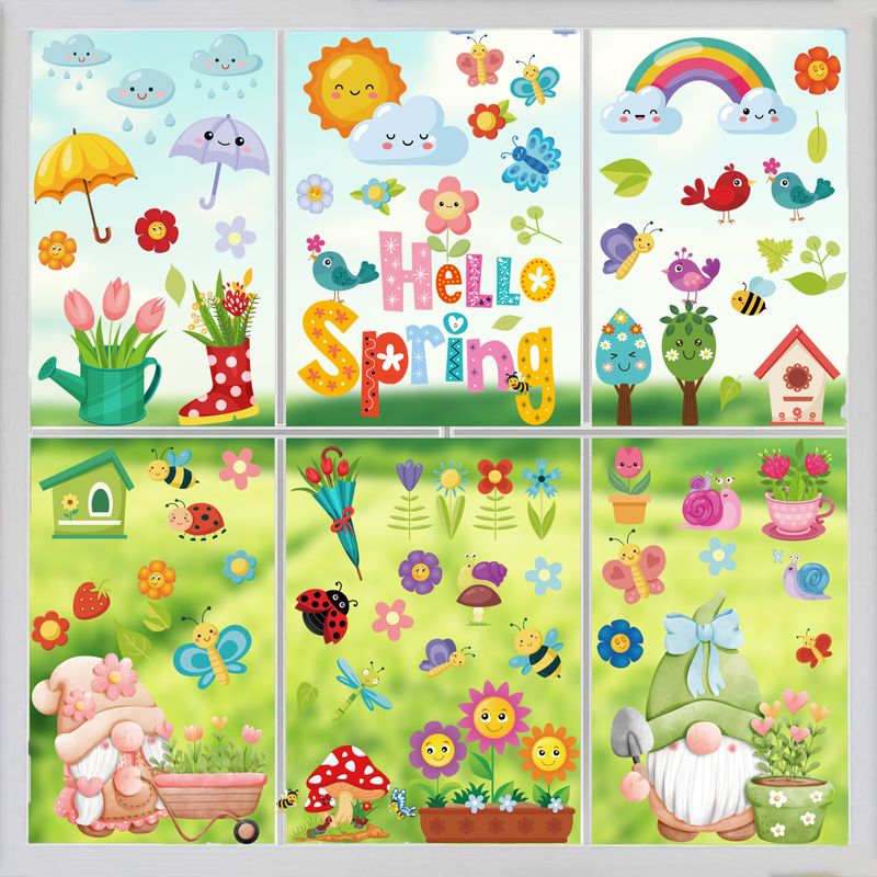 Casual Pastoral Color Block Plant PVC Window Stickers Wall Art