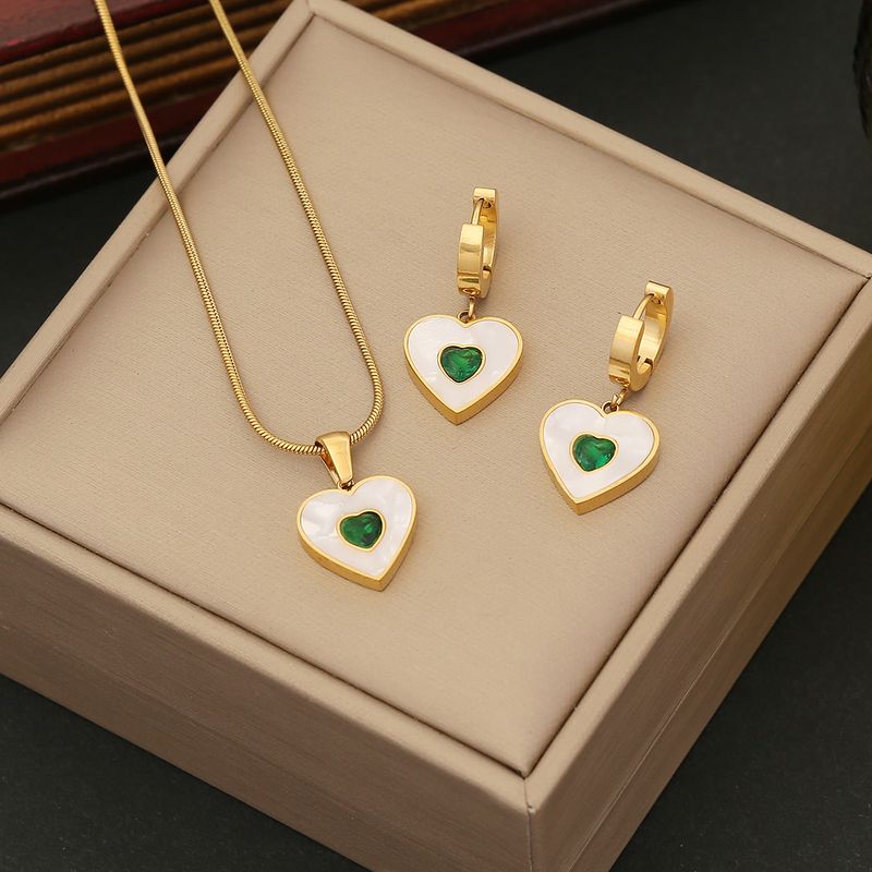 304 Stainless Steel Copper 18K Gold Plated Casual Simple Style Plating Inlay Heart Shape Crystal Shell Jewelry Set