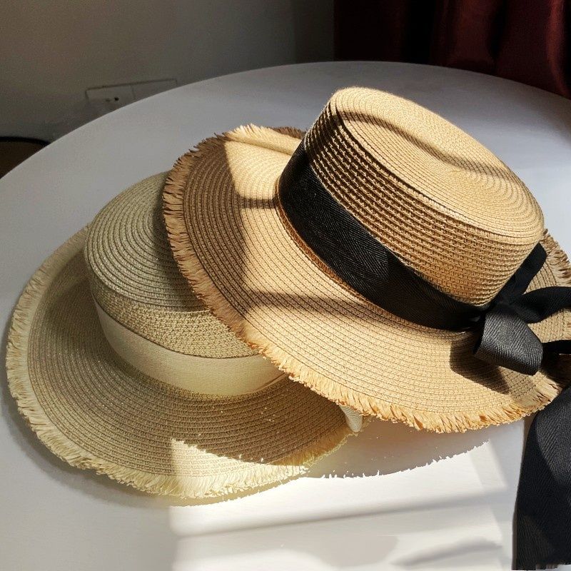 Women's Pastoral Simple Style Solid Color Bowknot Big Eaves Straw Hat