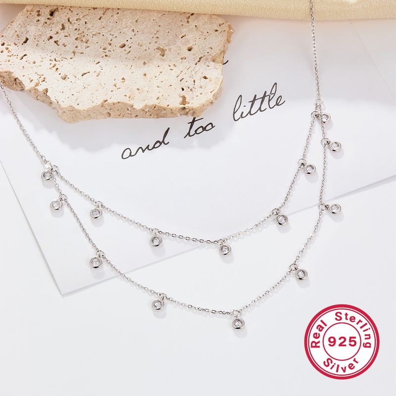 Elegant Glam Luxurious Round Sterling Silver Plating Inlay Zircon White Gold Plated Double Layer Necklaces
