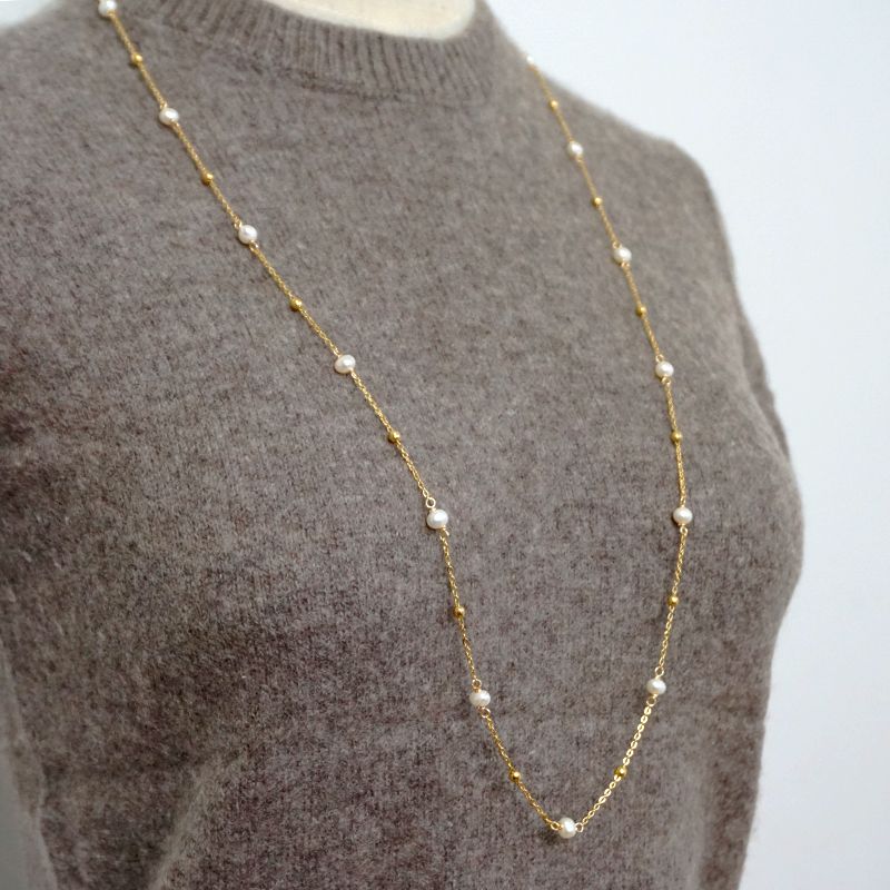 Edelstahl 304 Süßwasserperle Titan Stahl Vergoldet Einfacher Stil Klassischer Stil Perlen Überzug Runden Pulloverkette Lange Halskette