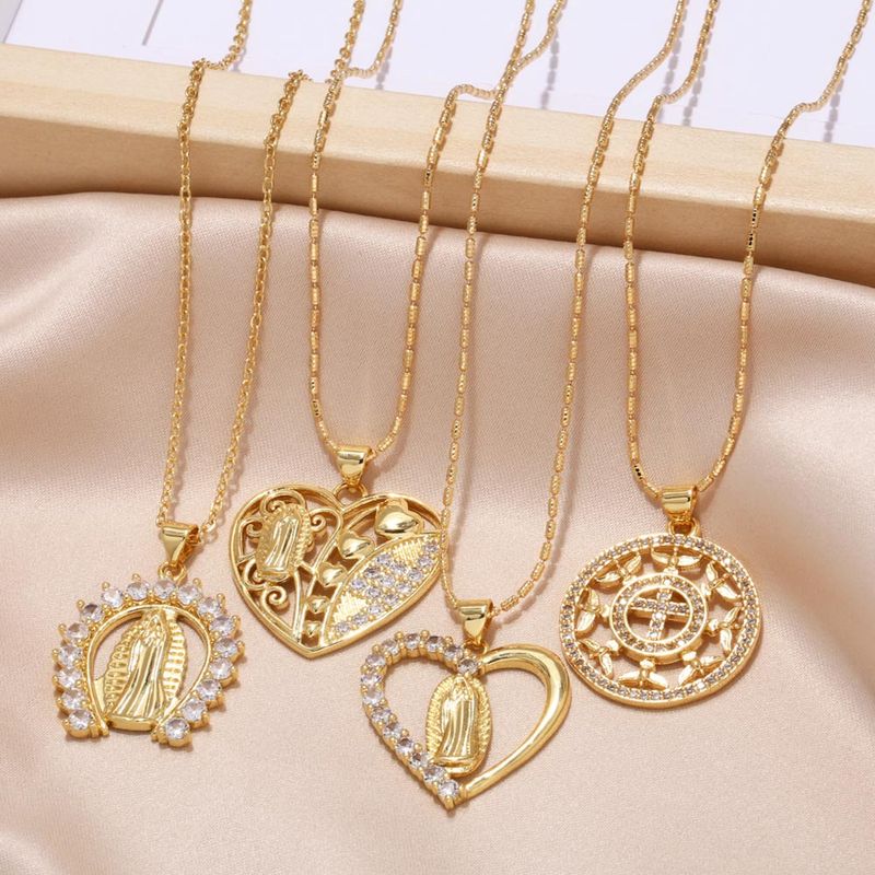 Einfacher Stil Herzform Kupfer Überzug Inlay Zirkon 18 Karat Vergoldet Halskette Mit Anhänger