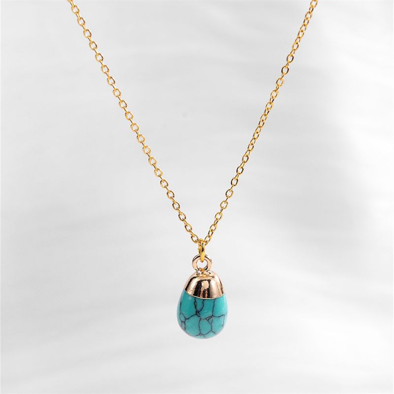 Vacation Water Droplets Turquoise  Copper Plating Inlay Natural Stone Gold Plated Pendant Necklace