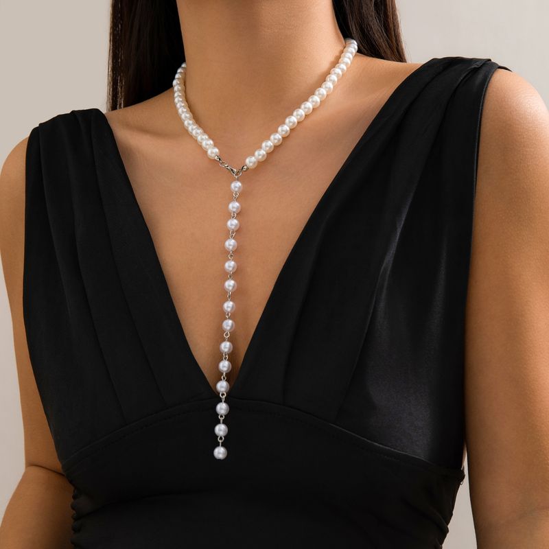 Retro French Style Classic Style Round Tassel Imitation Pearl Beaded Women's Necklace