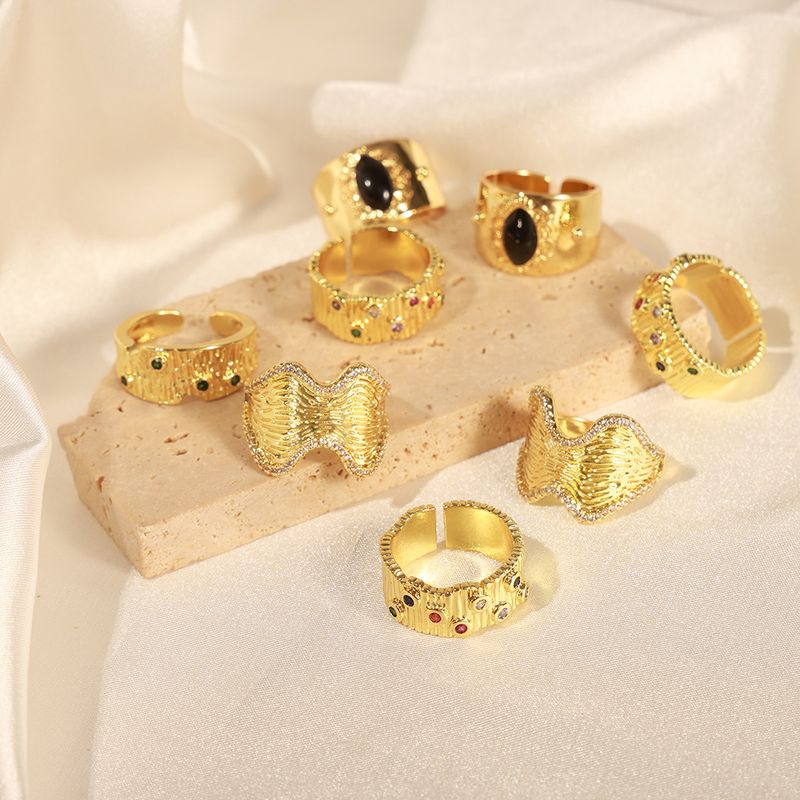 Elegant Einfacher Stil Geometrisch Kupfer Emaille Überzug Inlay Glas Zirkon 18 Karat Vergoldet Offener Ring