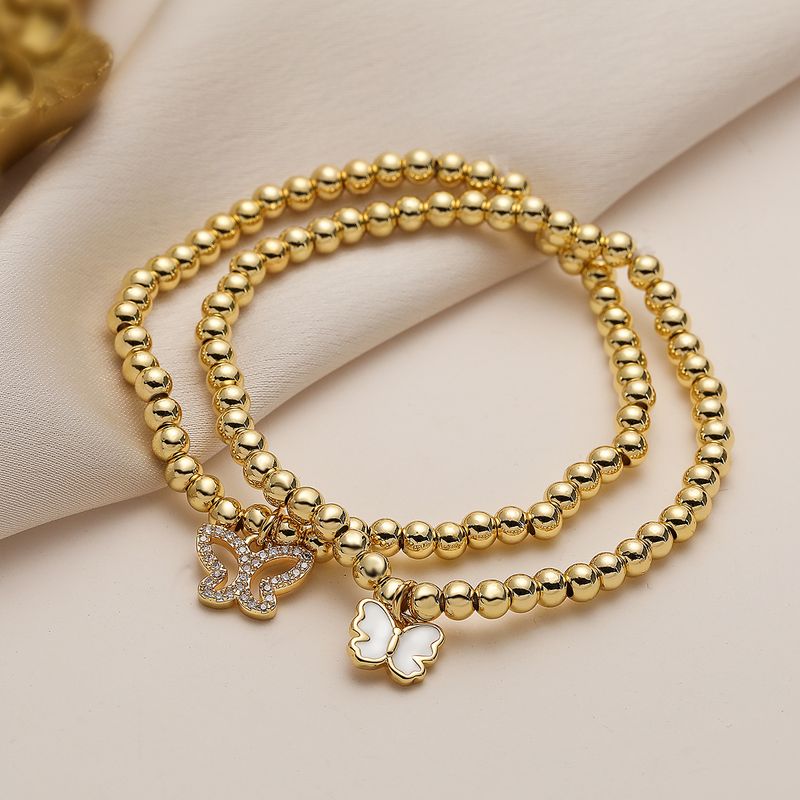 Elegant Einfacher Stil Schmetterling Kupfer Perlen Überzug Inlay Zirkon Armbänder