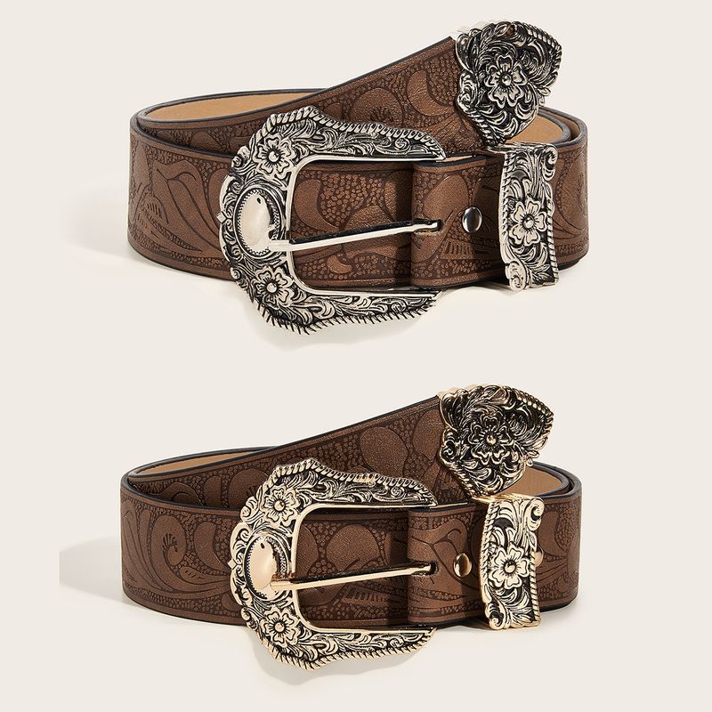 Casual Simple Style Printing Imitation Leather Alloy Women's Leather Belts