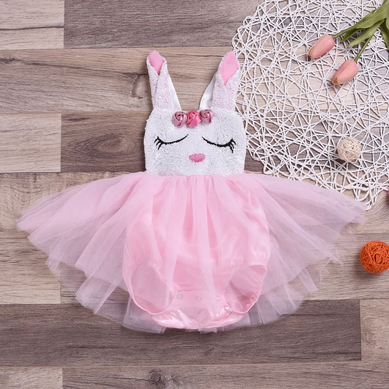 Easter Princess Cute Rabbit Cotton Mesh Yarn Baby Rompers