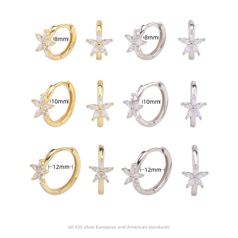 1 Pair Simple Style Flower Inlay Sterling Silver Zircon Earrings