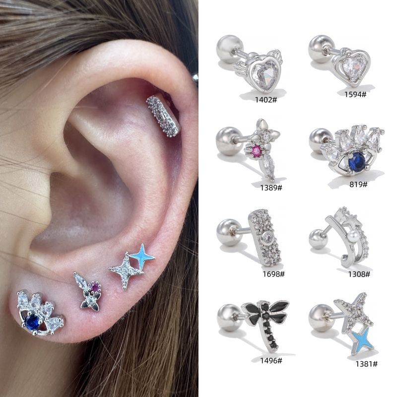 1 Piece Ig Style Simple Style Geometric Heart Shape Bow Knot Plating Inlay Brass Zircon 18k Gold Plated White Gold Plated Ear Studs
