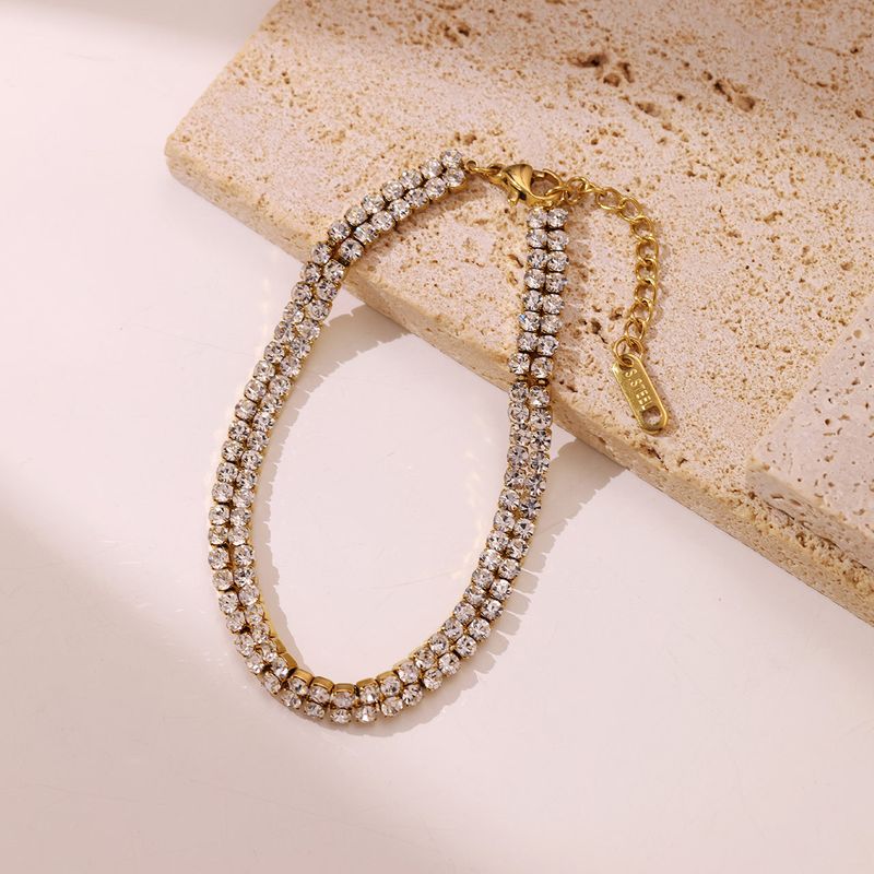 Luxurious Shiny Geometric Stainless Steel Plating Inlay Zircon Gold Plated Tennis Bracelet