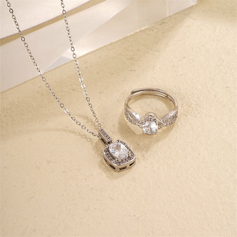 304 Stainless Steel Copper IG Style Simple Style Plating Inlay Geometric Zircon Rings Necklace