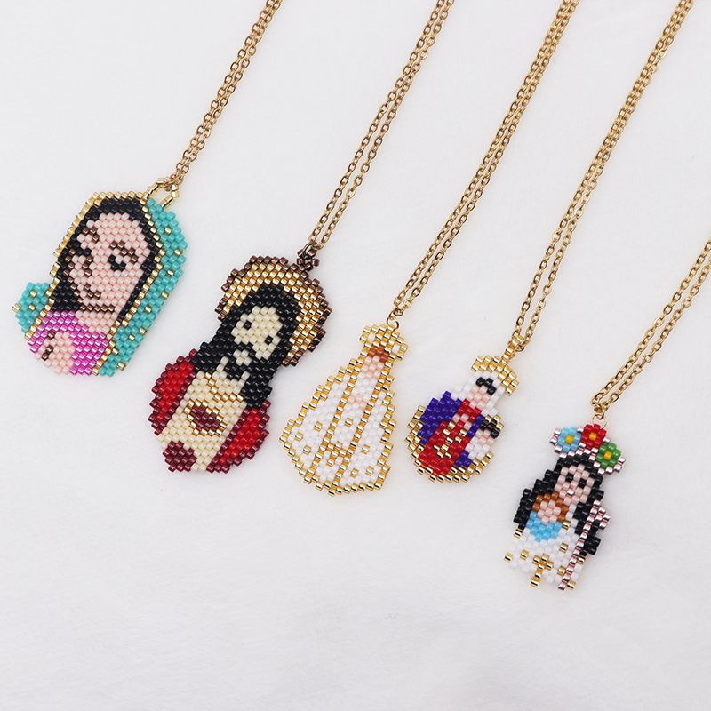 Ethnic Style Portrait Stainless Steel Glass Beaded Plating Gold Plated Unisex Pendant Necklace
