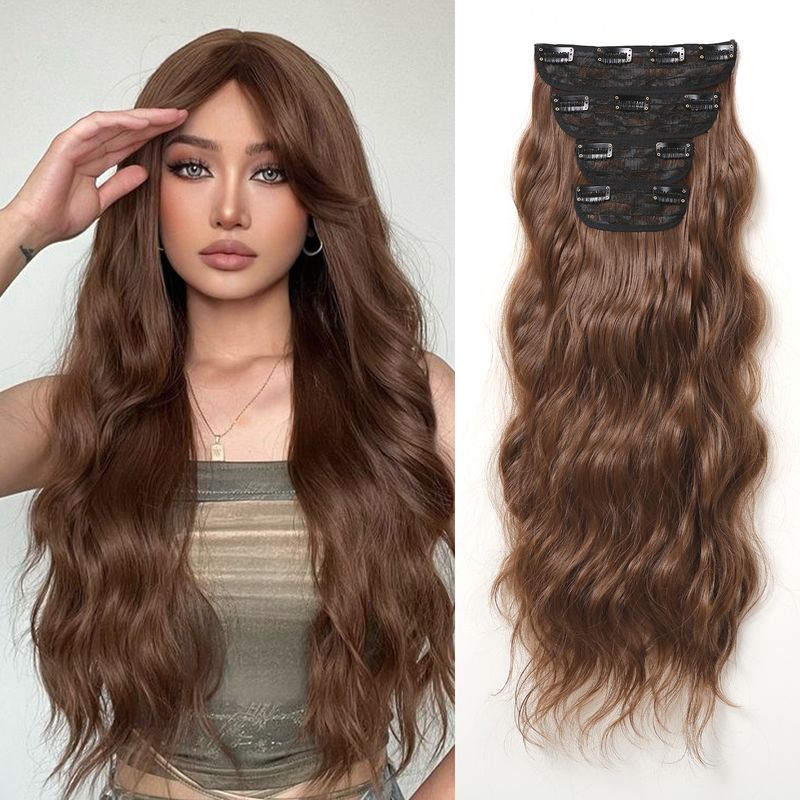 Women's Sweet Simple Style Brown Casual Party Chemical Fiber Long Curly Hair Wig Clips