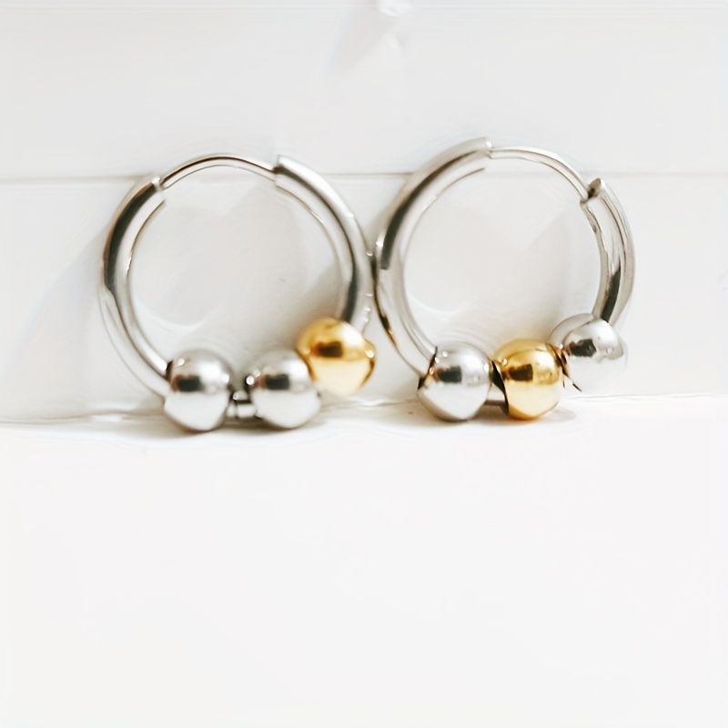 1 Pair Punk Simple Style Geometric Stainless Steel 14K Gold Plated Hoop Earrings