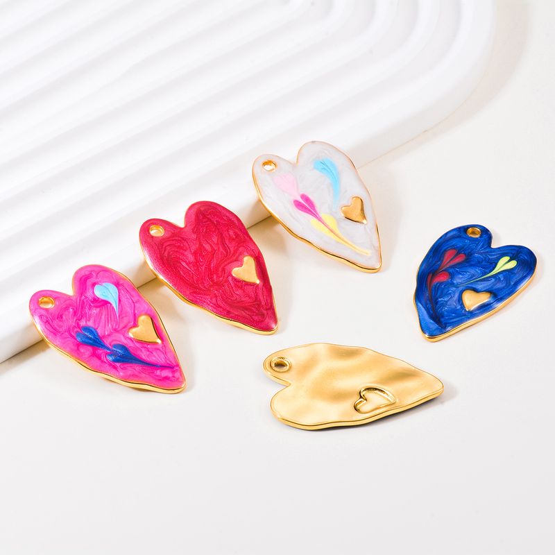 A Pack Of 3 Sweet Simple Style Heart Shape Stainless Steel Enamel Pendant Jewelry Accessories