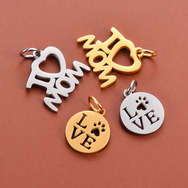 10 Pcs/package Cute Simple Style Letter Paw Print Stainless Steel Plating Pendant Jewelry Accessories