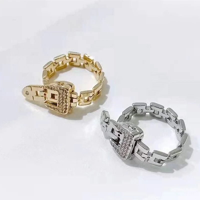 Wholesale Simple Style Geometric Copper Plating Inlay Zircon Adjustable Ring