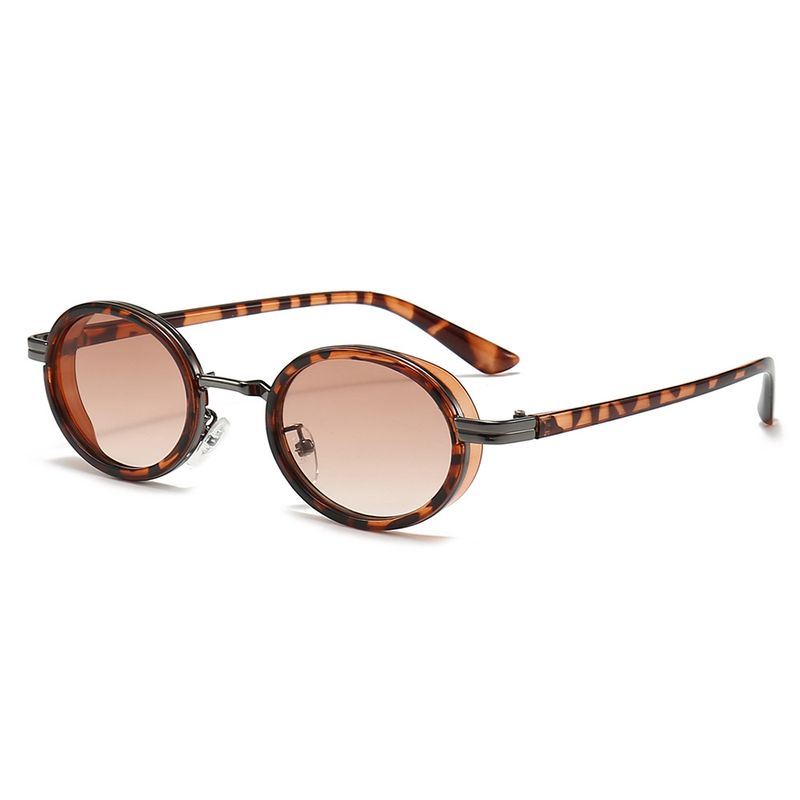 Retro Gradient Color Solid Color Leopard Pc Oval Frame Full Frame Women's Sunglasses