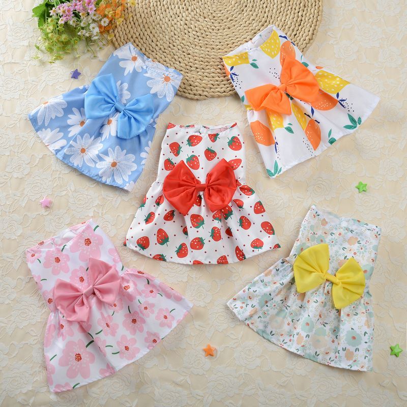 Princess Polyester Flower Bow Knot Printing Pet Clothing