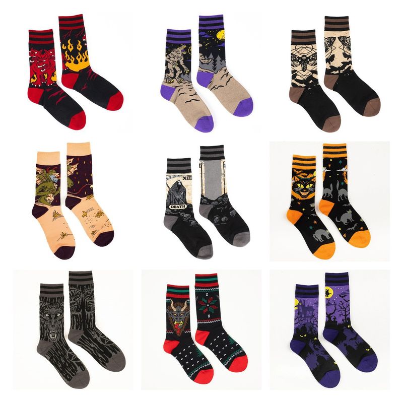 Unisex Exaggerated Color Block Cotton Printing Crew Socks A Pair