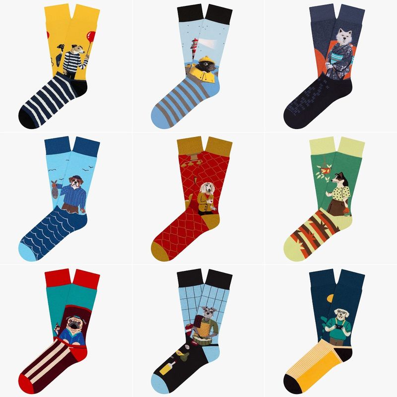 Unisex Vacation Color Block Cotton Crew Socks A Pair