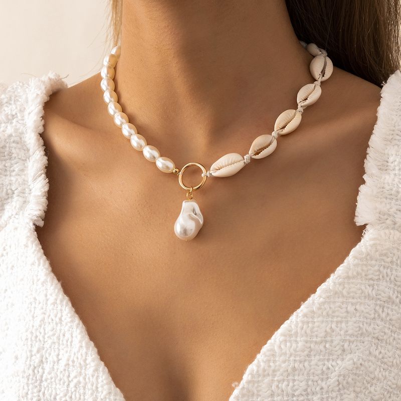 Élégant Plage Géométrique Coquille Perle Artificielle Coquille Perlé Placage Femmes Collier
