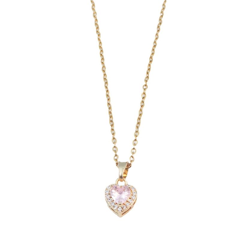 Sweet Heart Shape Titanium Steel Copper Plating Inlay Zircon Pendant Necklace