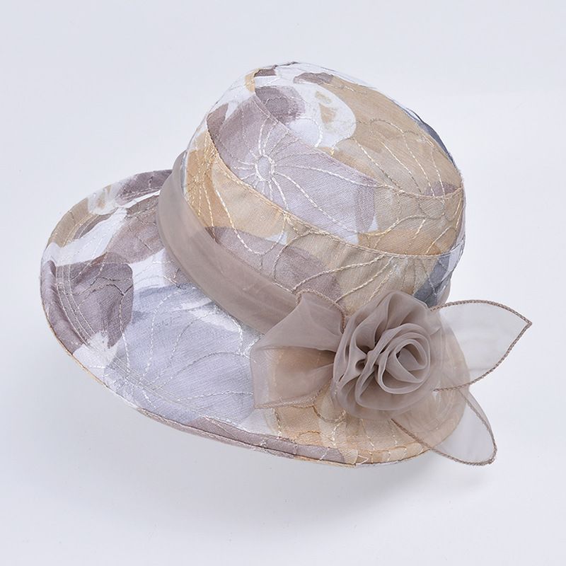 Femmes Style Classique Bloc De Couleur Fleurs Avant-toit Plat Chapeau Seau