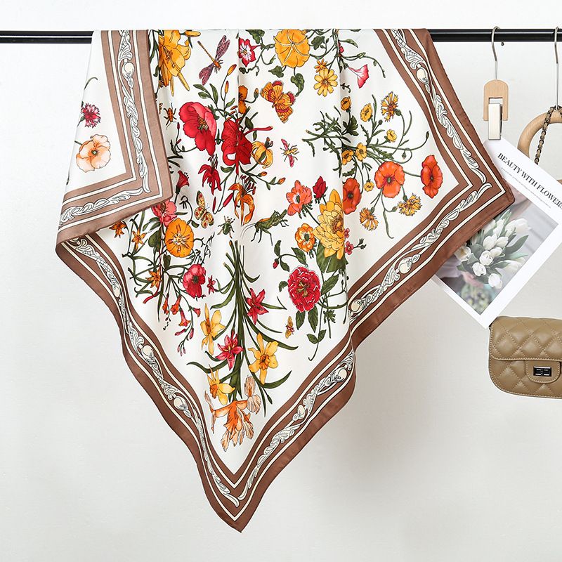 Women's Elegant Flower Polyester Printing Silk Scarf