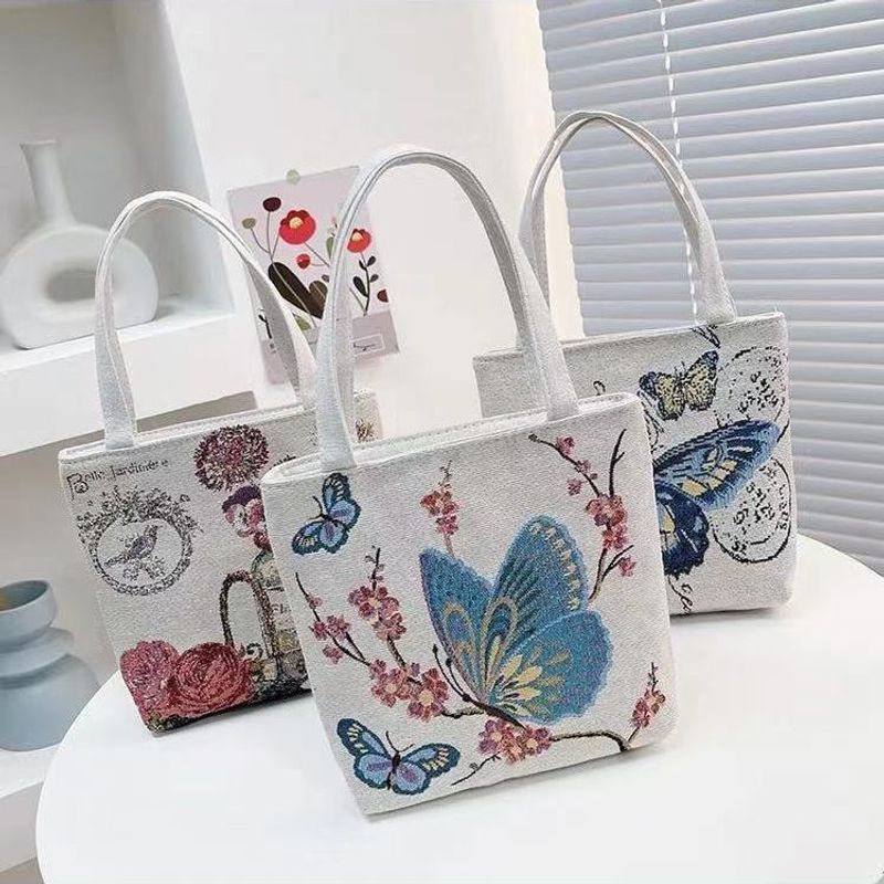 Women's Elegant Elephant Flower Butterfly Canvas Shopping Bags