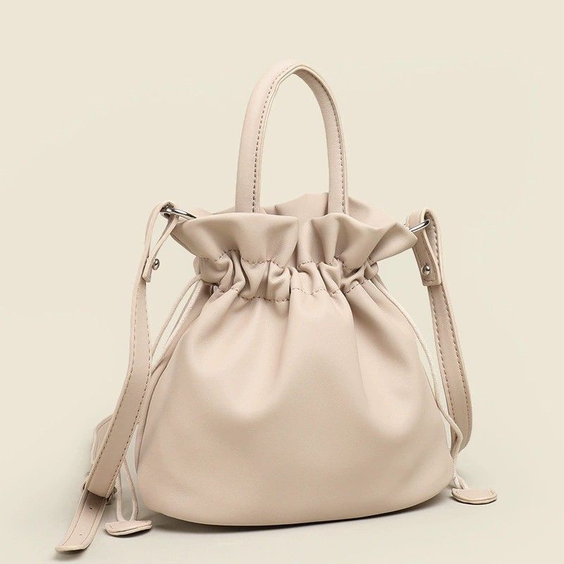 Women's Small Pu Leather Solid Color Streetwear Bucket String Bucket Bag