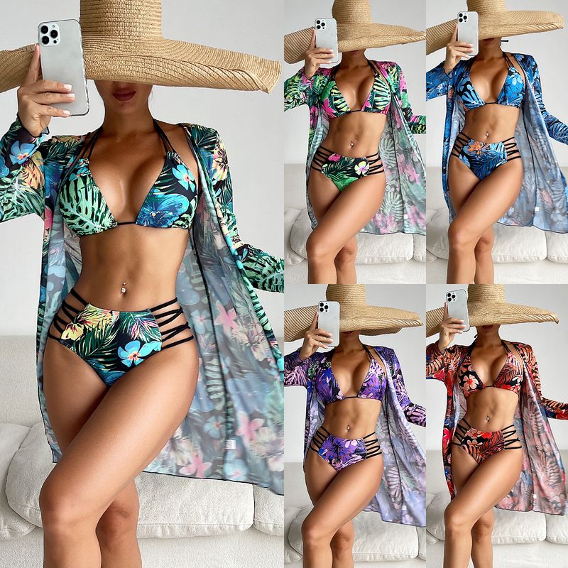 Women's Elegant Lady Printing 3 Pieces Set Bikinis Swimwear