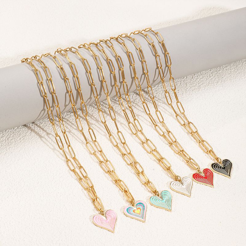 Simple Style Heart Shape Stainless Steel Alloy Enamel Plating Women's Pendant Necklace