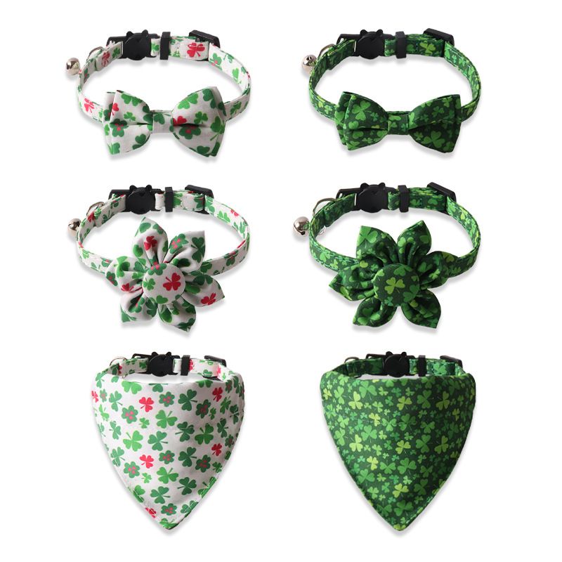 Casual Simple Style Cloth St. Patrick Shamrock Bow Knot Pet Scarf Pet Collar
