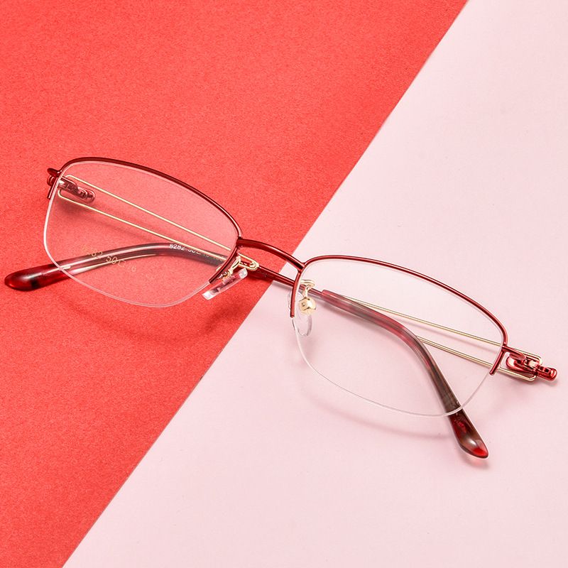 أسلوب بسيط اللون الصامد بلاستيك إطار بيضاوي نصف إطار النظارات البصرية