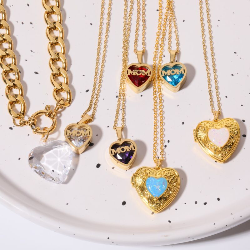 Wholesale Simple Style Commute Letter Heart Shape Copper Plating Inlay Zircon Pendant Necklace