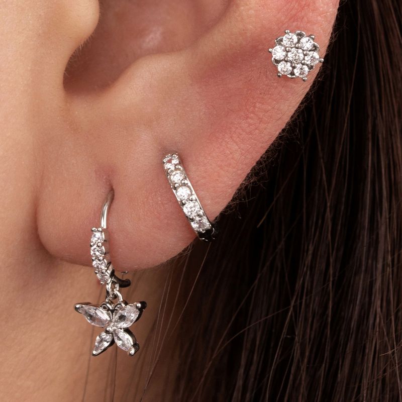 1 Piece IG Style French Style Simple Style Round Flower Butterfly Inlay Copper Zircon Drop Earrings Earrings Ear Studs