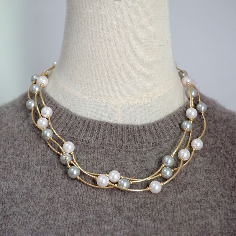 Wholesale Classic Style Solid Color Imitation Pearl Titanium Steel Copper Beaded Plating Gold Plated Necklace