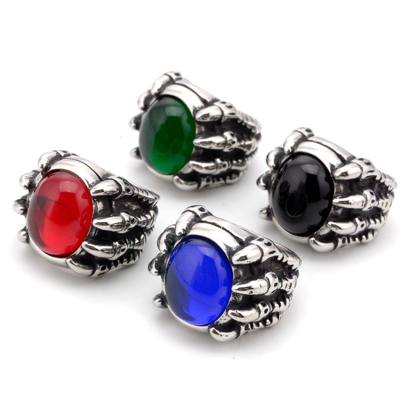 Hip-Hop Retro Punk Oval Titanium Steel Inlay Glass Men's Rings