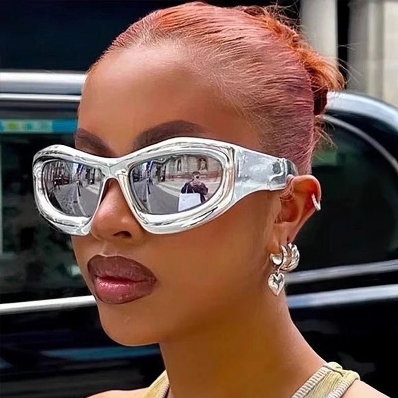 Y2K Exagerado Color Sólido C.A. Espejo De Forma Especial Fotograma Completo Gafas De Sol Mujer