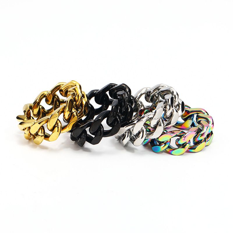 Commute Korean Style Solid Color Titanium Steel 18K Gold Plated Rings In Bulk