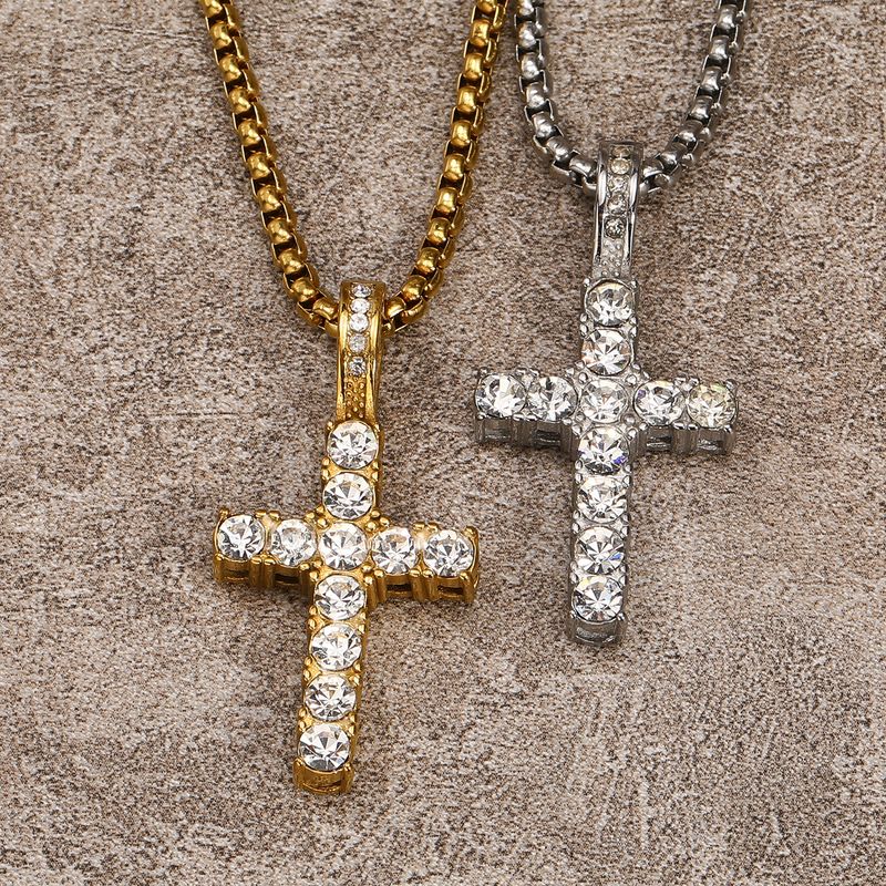 Acier Au Titane Plaqué Or 18K Style IG Hip Hop Style Coréen Incruster Traverser Zircon Pendentif