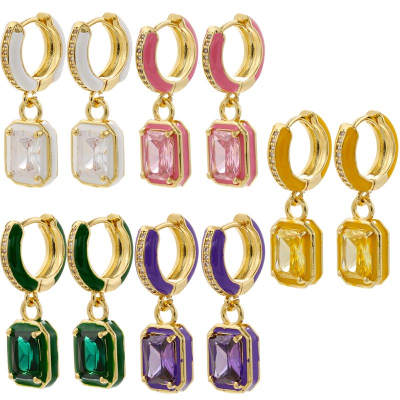 1 Pair IG Style Casual Simple Style Square Enamel Plating Inlay Brass Zircon Drop Earrings