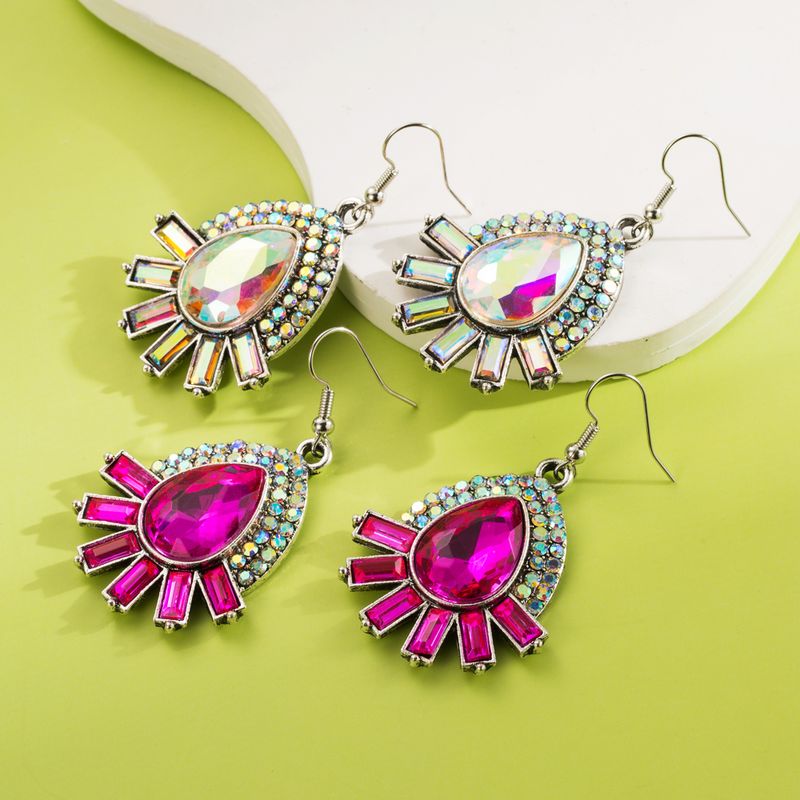 1 Pair Glam Shiny Water Droplets Rectangle Plating Inlay Alloy Rhinestones Glass Drop Earrings
