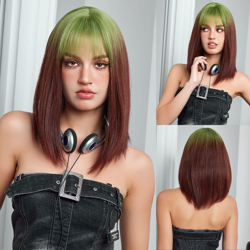 Women's Elegant Sweet Multicolor Casual Street Chemical Fiber Bangs Short Straight Hair Wig Net